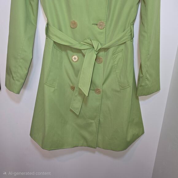 Jones New York Green Trench Rain Coat Double Breasted Belt Tie Size S Lined - Picture 3 of 8